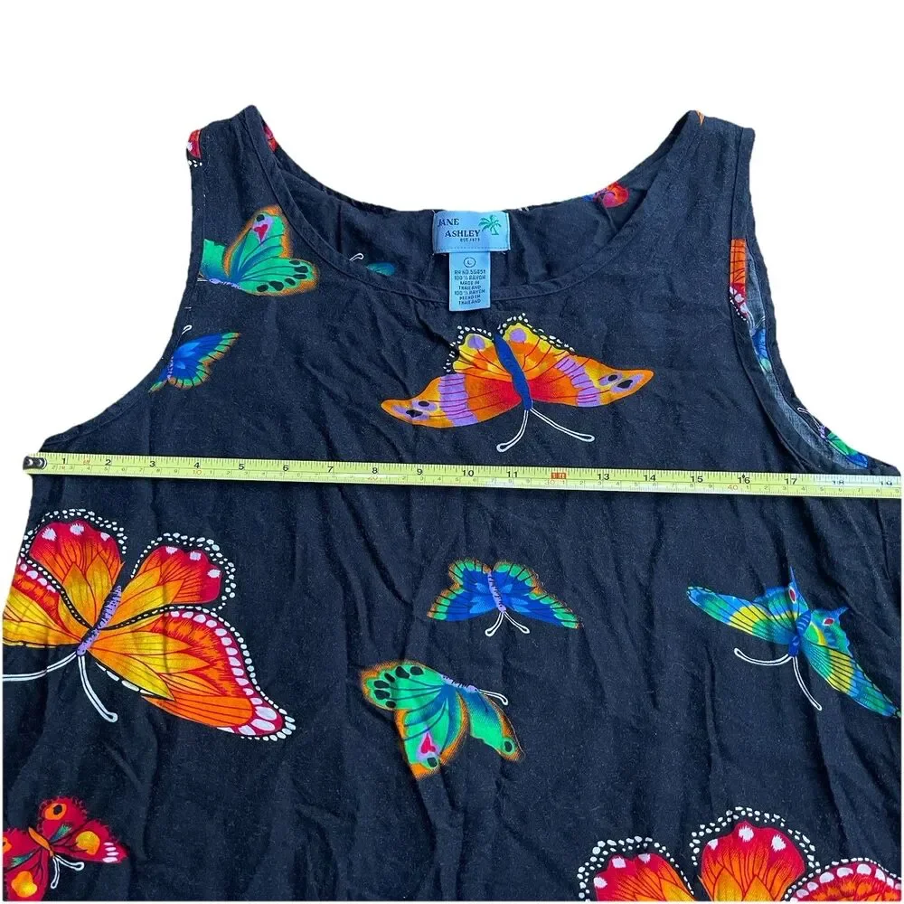 Vintage Jane Ashley Women’s Dress Size Large Butterfly Slit Shift Black 90s - Picture 2 of 4